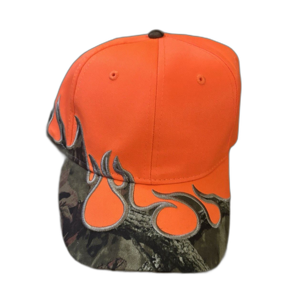 Mossy Oak Blaze Orange Camo Adjustable Ball Cap Hat One Size Cotton